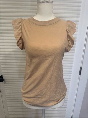 Nation LTD Paulette Tan Ruffle Sleeve Crewneck Tee 0967